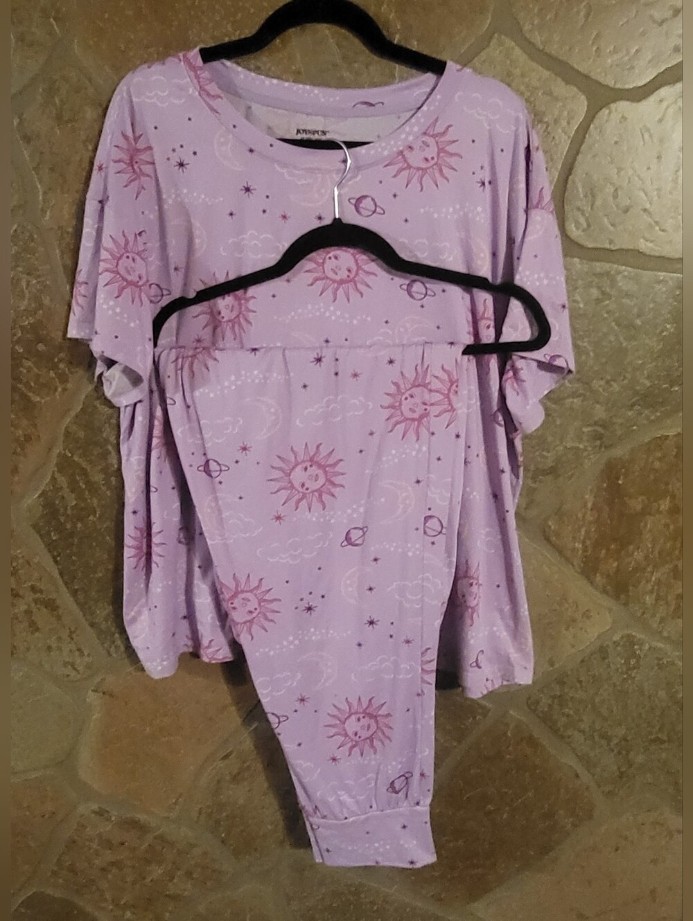 Joyspun 2pc Pajama Set Moon Stars Top Pants Women's Size 2X Purple